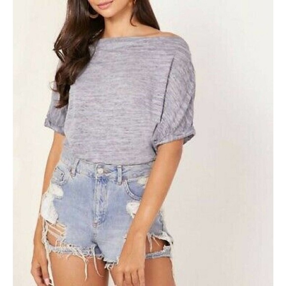 We the Free Cowl Neck Heather Knit Top Half Sleeves Blue/Gray Size Large - Picture 1 of 10